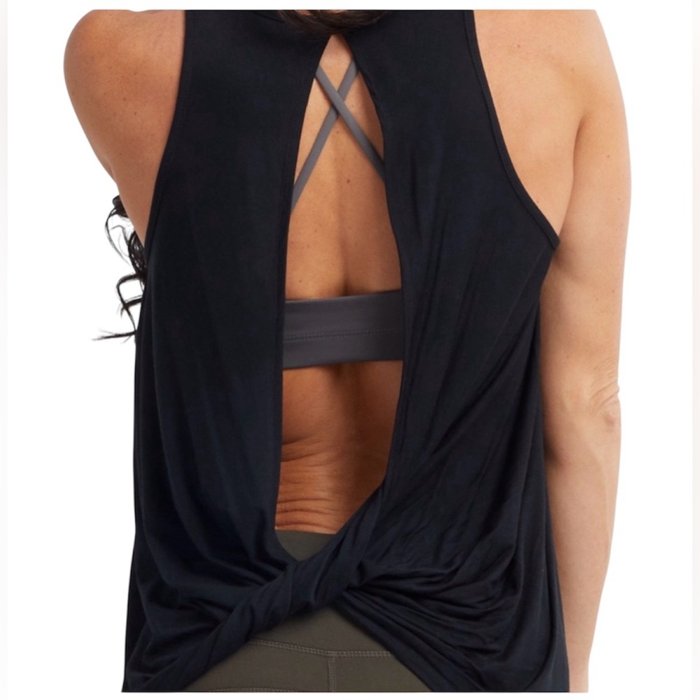 SAVVI Nomad Swingy Sharkbite‎ Hem Twist Open Back Tank Top Black Size Large